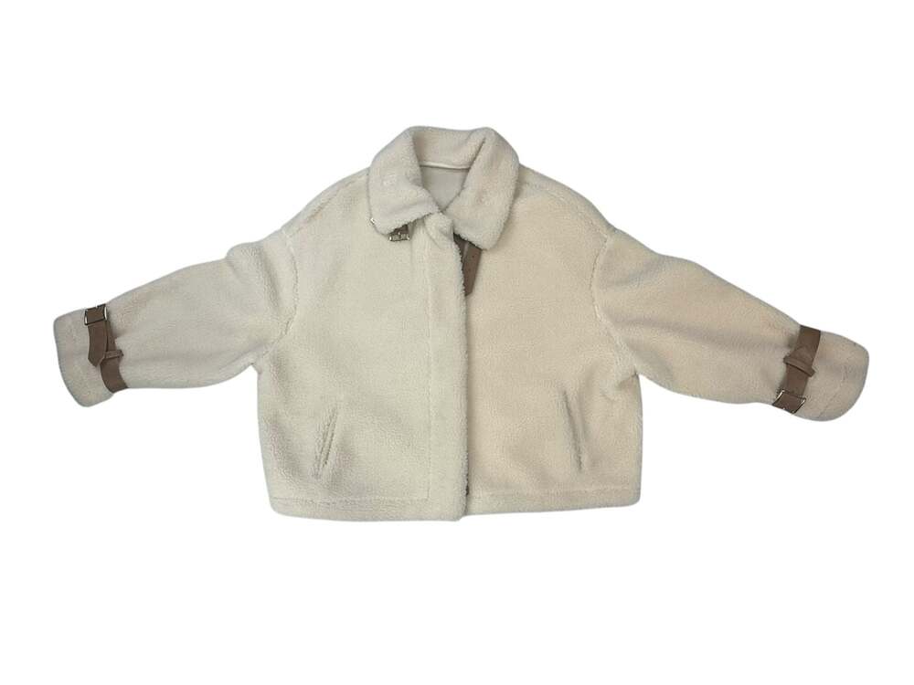 Twinset Milano Faux Shearling Aviator Jacket with Buckle Details